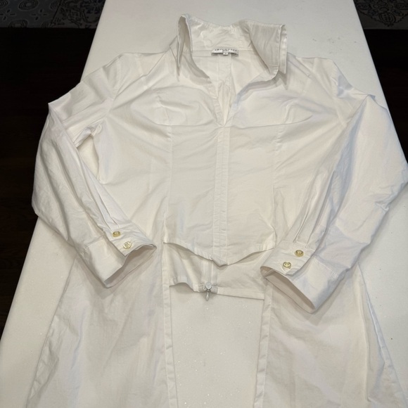 Cottonade Paris Women’s White Shirt Collared V-Neck Back Zip Sz 4 - Picture 9 of 11